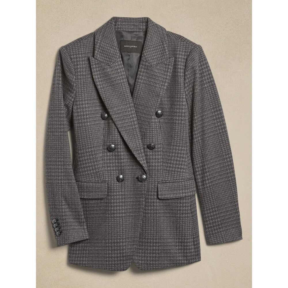 NWT Banana Republic Factory Plaid Icon Blazer double-breasted 6 grey